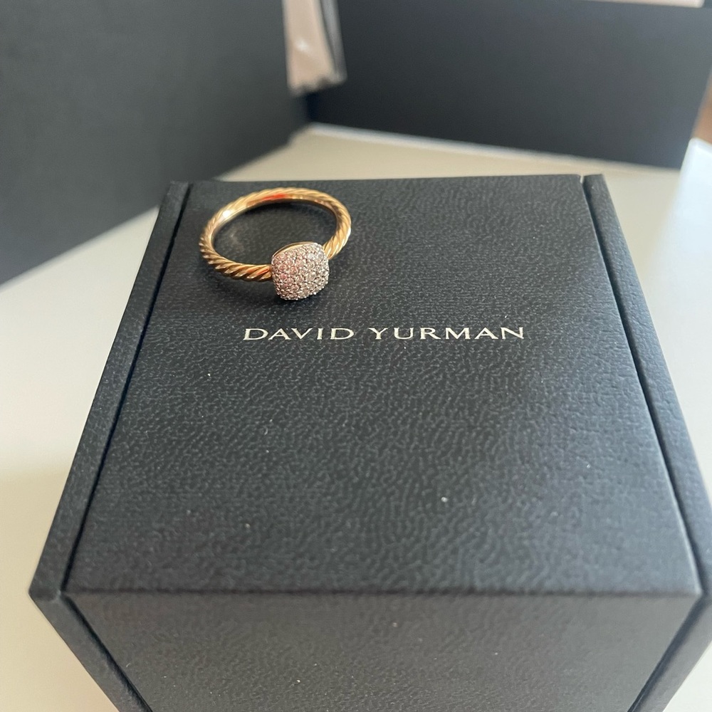 David Yurman Pave Diamond Cushion Stacking Ring in Yellow Gold.
